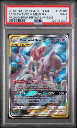 2019 POKEMON SM BLACK STAR PROMO #SM191 FULL ART/MEWTWO & MEW GX PSA 9 - Image 1
