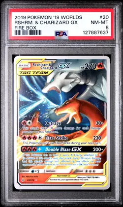 2019 POKEMON 2019 WORLD CHAMPIONSHIPS DECK #20 RESHIRAM & CHARIZARD GX PSA 8 - Image 1