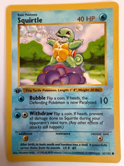 Squirtle 1st Edition Pokemon TCG Base Set (Shadowless) Regular 063/102 - Image 1