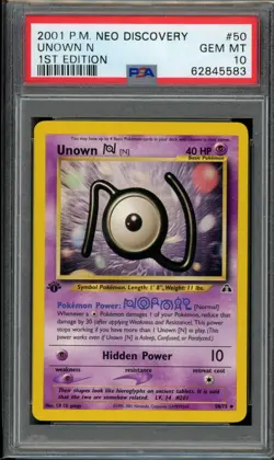 PSA 10 Unown (N) 50/75 Neo Discovery 1st Edition 2001 Pokemon - Image 1