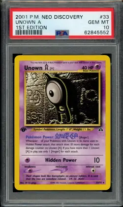 PSA 10 Unown (A) 33/75 Neo Discovery 1st Edition 2001 Pokemon - Image 1