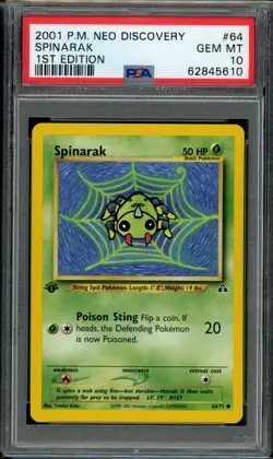 PSA 10 Spinarak 64/75 Neo Discovery 1st Edition 2001 Pokemon - Image 1