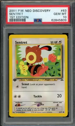PSA 10 Sentret 63/75 Neo Discovery 1st Edition 2001 Pokemon - Image 1