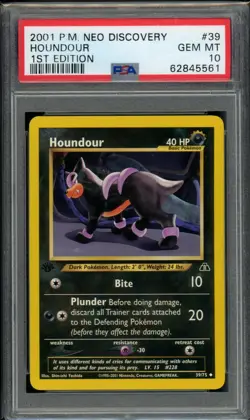 PSA 10 Houndour 39/75 Neo Discovery 1st Edition 2001 Pokemon - Image 1