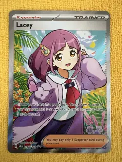 Pokemon TCG Stellar Crown Lacey Full Art Ultra Rare Holo Trainer Card 166/142 NM - Image 1
