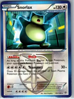 Snorlax (Team Plasma) 101/135 Non Holo Plasma Storm - Pokemon Card - LP - Image 1