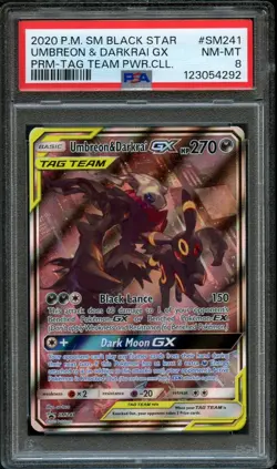 2020 POKEMON SM BLACK STAR PROMO TAG TEAM POWERS COLL UMBREON & DARKRAI GX PSA 8 - Image 1