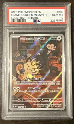 POKEMON PSA 10 2025 SV Destined Rivals Team Rocket's Meowth 203/182 - Image 1