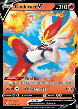 x1 Cinderace V - 035/192 - Ultra Rare Pokemon SS02 Rebel Clash M/NM - Image 1