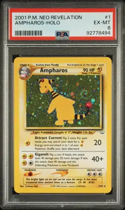 Ampharos 1/64 Rare Holo 2001 Pokemon Neo Revelation PSA 6 EX-MT SWIRL - Image 2