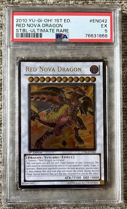 PSA EX 5 2010 Yugioh 1st Ed Ultimate Rare Red Nova Dragon STBL-EN042 Starstrike - Image 1