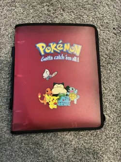 Vintage Pokemon 3-Ring Card Binder Pink Translucent With Zipper and Handle - Image 1
