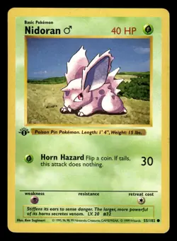 Nidoran 55/102 1st Edition Shadowless Base Set Pokemon Card - Image 1