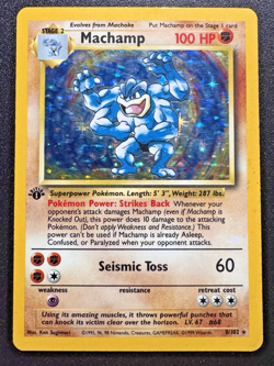 1st Edition Machamp 8/102 Base Set Pokemon Card Holo Foil Rare HP - Image 1
