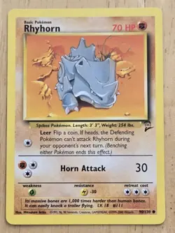 Pokemon TCG Rhyhorn 90/130 Common Vintage Base Set 2 Card LP-NM 2000 - Image 1