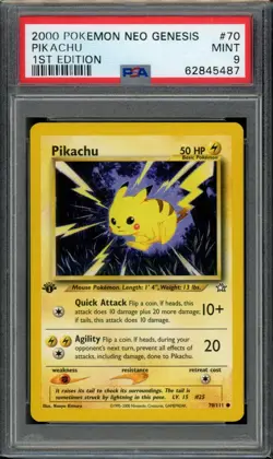 PSA 9 Pikachu 70/111 Neo Genesis 1st Edition 2000 Pokemon - Image 1