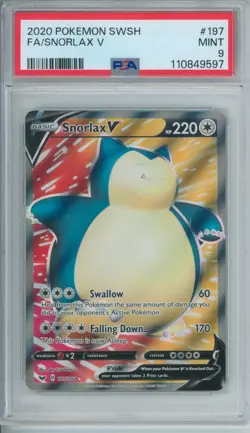 2020 POKEMON SWORD & SHIELD SNORLAX V #197 FULL ART PSA 9 MINT - Image 1