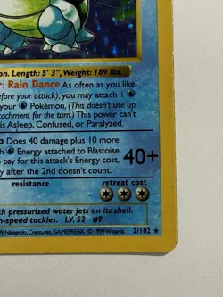 1999 Pokemon TCG Blastoise Base Set Holo Unlimited Shadowless 2/102 RARE! - Image 5