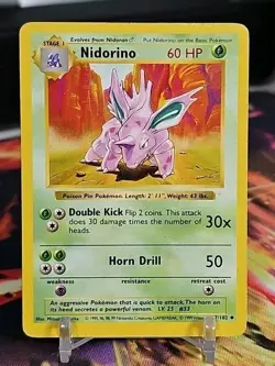 Nidorino 37/102 SHADOWLESS - MP/LP - Base Set 1999 Uncommon Vintage TCG Pokemon - Image 1