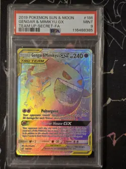 Pokemon PSA 9 Gengar & Mimikyu GX 186/181 Team Up Rainbow Rare Secret Rare Mint - Image 1