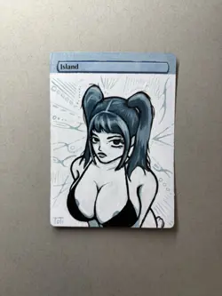MTG Painted Altered Anime Girl Island Card Magic The Gathering - Image 1