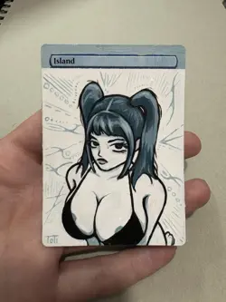 MTG Painted Altered Anime Girl Island Card Magic The Gathering - Image 2