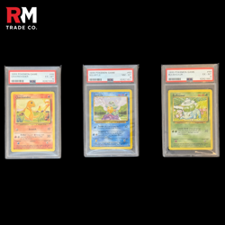 1999 Pokemon Base Set - Charmander Squirtle Bulbasaur (OG Starters) - PSA 8 & 6 - Image 1