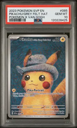 2023 POKEMON SVP EN-SV BLACK STAR PROMO #085 PIKACHU WITH GREY FELT HAT PSA 10 - Image 1