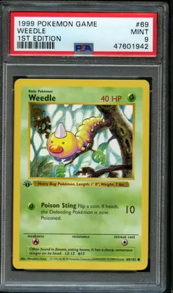 1999 POKEMON SHADOWLESS BASE SET 1ST EDITION #69 WEEDLE PSA 9 MINT - Image 1
