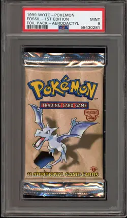 Pokemon Fossil 1st Edition Aerodactyl Art Authentic Sealed Booster Pack PSA 9 - Image 1