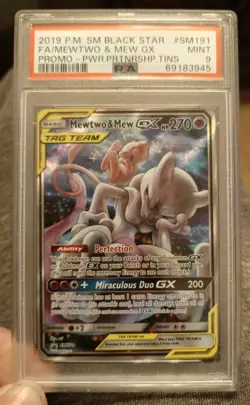 MEWTWO & MEW GX PSA 9 2019 POKEMON SM BLACK STAR PROMO SM191 FULL ART Tag Team - Image 1