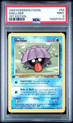 PSA 9 MINT 1999 POKEMON FOSSIL 54 SHELLDER 1ST EDITION ENGLISH - Image 1