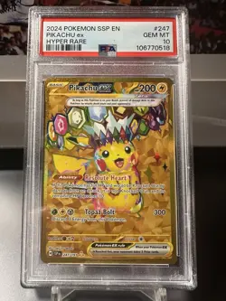 2024 Pokemon SSP EN Pikachu EX Hyper Rare #247 PSA 10 GEM MINT - Image 1