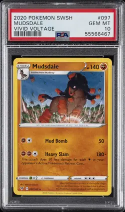 2020 POKEMON SWORD & SHIELD VIVID VOLTAGE #097 MUDSDALE PSA 10 - Image 1