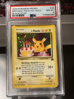 Birthday Pikachu Holo PSA 8 Black Star 2000 Pokemon Promo #24 - Image 1