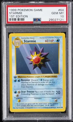 1999 POKEMON BASE SET 1ST EDITION #64 STARMIE PSA 10 - Image 1