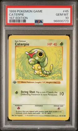 1999 POKEMON BASE SET 1ST EDITION #45 CATERPIE PSA 10 - Image 1