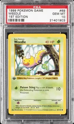 1999 POKEMON BASE SET 1ST EDITION #69 WEEDLE PSA 10 - Image 1