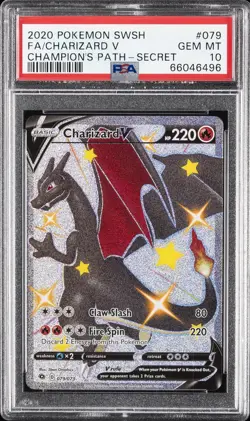 2020 POKEMON SWORD & SHIELD CHAMP'S PATH SECRET #079 FULL ART/CHARIZARD V PSA 10 - Image 1