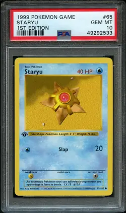 Pokemon PSA 10 GEM MINT Staryu 1st Edition Base Set Shadowless 1999 Card 65/102 - Image 1