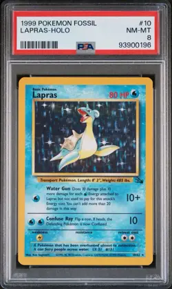 1999 POKEMON FOSSIL #10 LAPRAS HOLO PSA 8 - Image 1