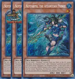 Yugioh! 3x Neptabyss, the Atlantean Prince RA03-EN013 Secret Rare 1st Ed NM - Image 1