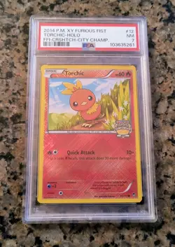 Torchic 2014 City Championship Pokemon Card PSA 7 NM Crosshatch Rev Holo #12/111 - Image 1