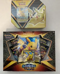 Pokemon TCG Pikachu V Box SHINING FATES & V POWERS Tin NEW Factory Sealed Lot ?? - Image 1