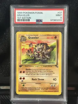 1999 Pokemon Fossil 1st Edition 37 Graveler PSA 9 - Image 1