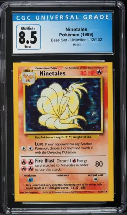 Ninetales 12/102 - 1999 Base Set - ERROR Square Cut Pokemon Base Set CGC 8.5 - Image 1