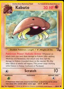 Pokemon TCG Kabuto 50/62 Fossil Unlimited Card WOTC Near Mint Condition - Image 1