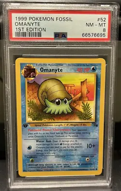 Pokemon Omanyte 52/62 1st Edition Fossil Regular PSA 8 - Image 1