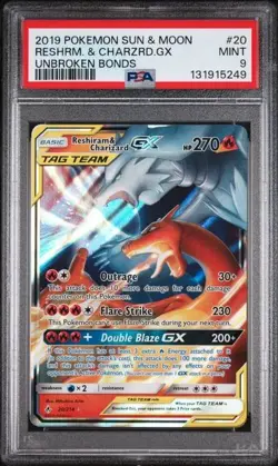 2019 POKEMON SUN & MOON UNBROKEN BONDS #20 RESHIRAM & CHARIZARD GX PSA 9 - Image 1