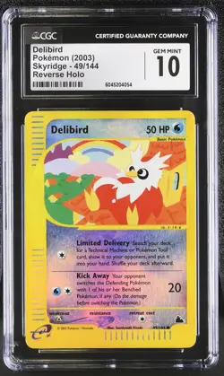 CGC 10 GEM MINT Delibird 2003 Skyridge 49/144 Reverse Holo Pokemon Card - Image 1